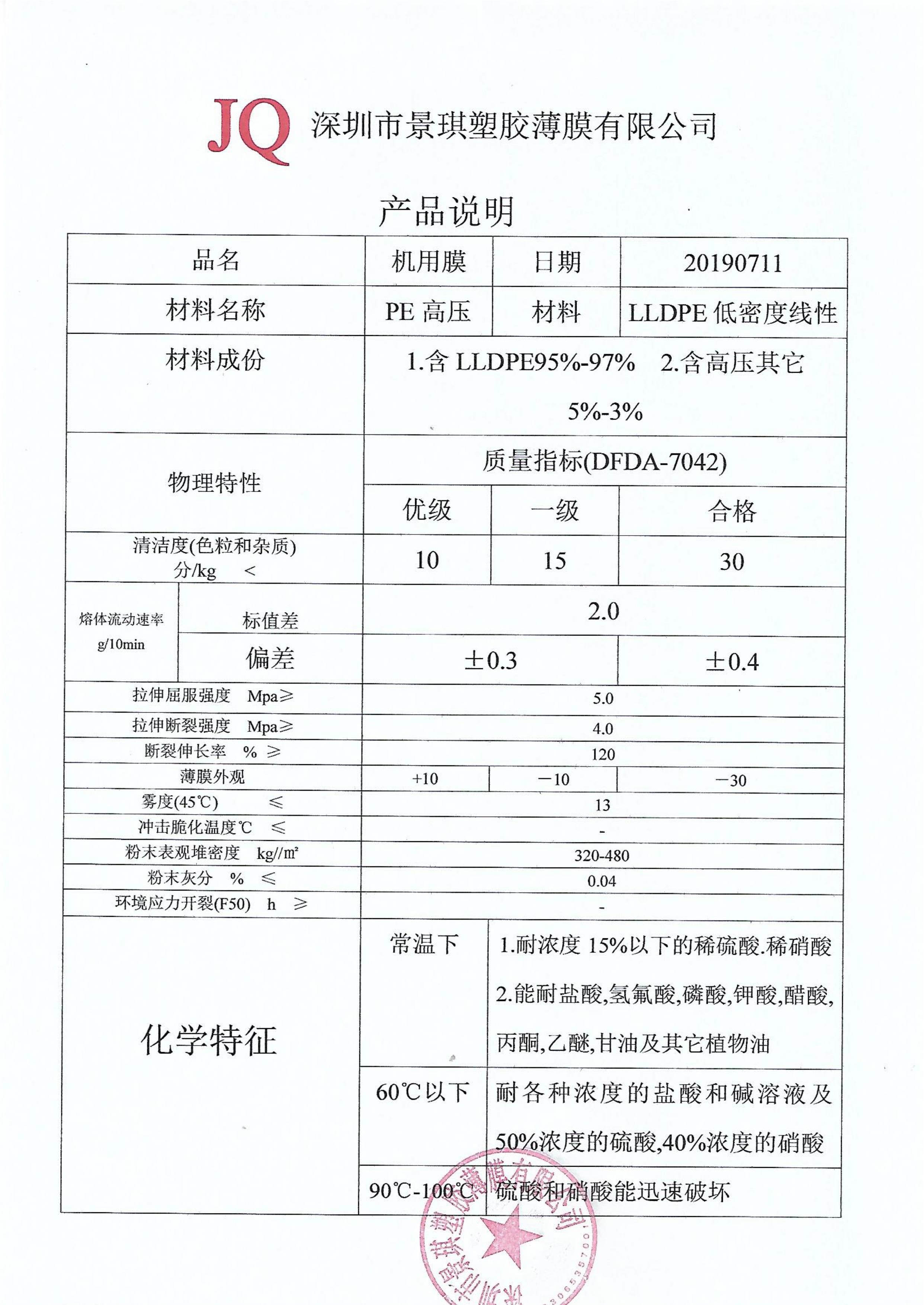 ag旗舰厅网站机用缠绕膜检测报告